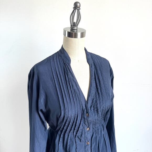 120% LINO Navy Silk-Cotton Y2K Tunic Dress - Picture 5 of 12